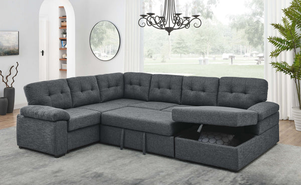 English Elm Linen Blend U-shape Sectional Sleeper with Tufted Back and Hidden Storage Chaise B2748S00024