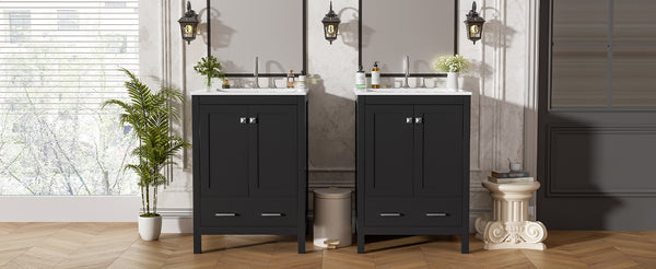 English Elm 48-Inch Modern Bathroom Vanity with Dual Ceramic Sinks, Ample Soft-Close Storage and Stylish Design Black N729P000009B
