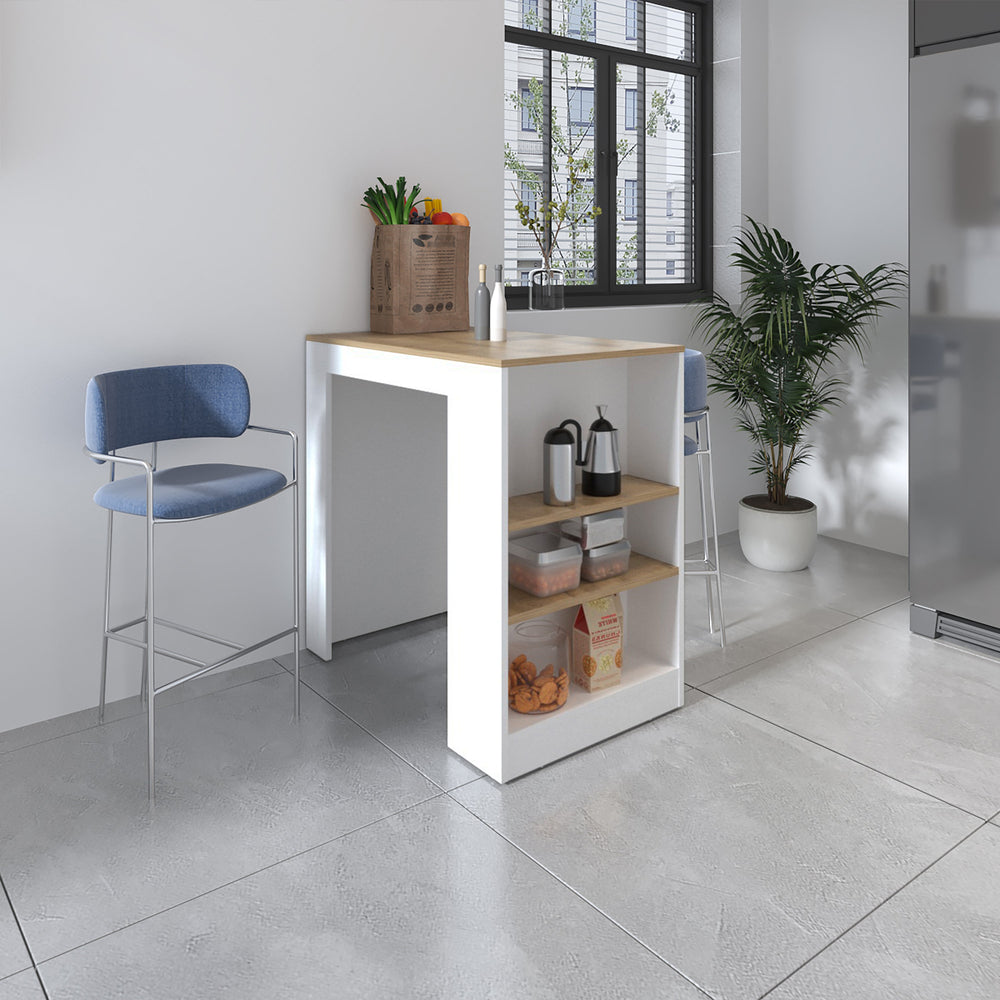 English Elm Highlands Counter-Height Kitchen Island with Ibiza Marble Top, White Storage Base & 3 Shelves for Entertaining and Meal Prep (36x23x36) B062111735