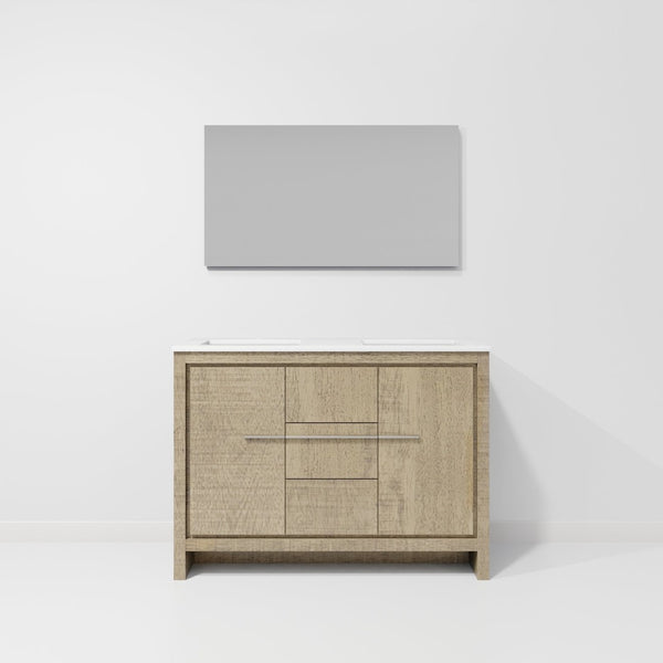 English Elm Rustic Acacia Double Bath Vanity 48" W With Cultured Marble Top & 43" Mirror For Modern Bathrooms B2731S01491-GIGA