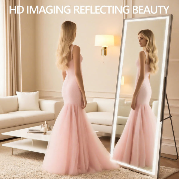 English Elm 67x24 Inch Full Length Mirror with Lights, Dimmable 3-Color LED, Shatterproof HD Tempered Glass Frame T3757P347068