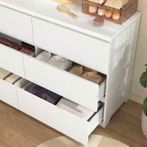English Elm Modern Six Drawer Dresser with Wave Panel Fronts Handleless Design for Bedroom W409P371346