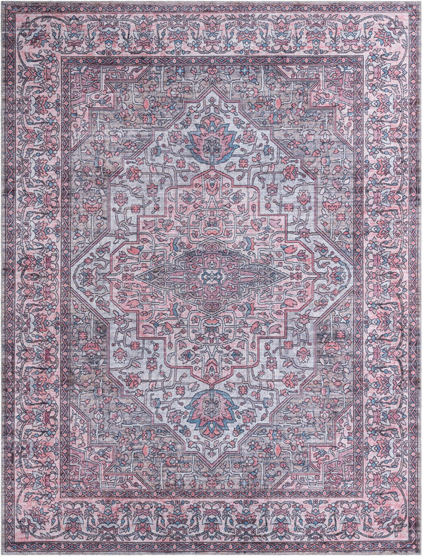 Unique Loom Mangata Mireille Machine Made Border Rug Beige and pink, Light Blue/Gray/Red/Black 9' 2" x 12' 2"