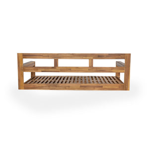 English Elm TOPMAX Acacia Wood Twin Porch Swing Bed Frame with High Back, 350lb Capacity & 118" Hemp Ropes Natural N717P265795A