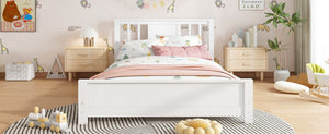 English Elm Twin Low Profile Floor Bed with Guardrails Pine Wood Frame Minimalist Bedroom White W1580P438797