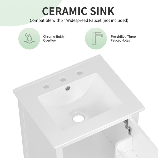 English Elm 20" Bathroom Vanity with Sink and Ceramic Top, Modern Freestanding Cabinet with Drawer & Shelf Storage, Adjustable Feet for Stability and 200lb Capacity White N725P192821K
