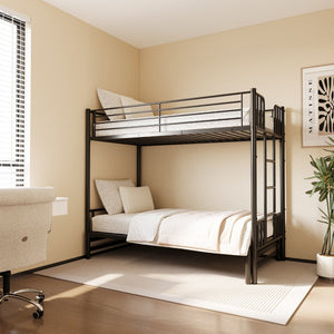 English Elm Twin Over Metal Bunk Bed Pull Out Lower Sleeper Space Saving Steel Frame W1671P459794