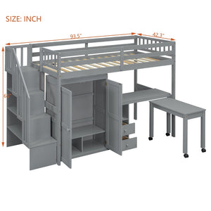 English Elm Queen Murphy Bed with Integrated Desk Cabinet Shelves Space Saving Studio Solution Gray N708S00013E