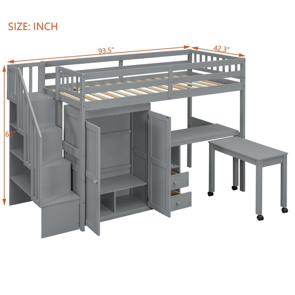 English Elm Queen Murphy Bed with Integrated Desk Cabinet Shelves Space Saving Studio Solution Gray N708S00013E