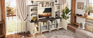 English Elm Wall Unit Entertainment Center with Built in Charging Mdf Media Console Open Shelving Beige W1580S00436