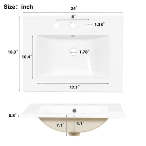 English Elm Modern 24 Inch Bathroom Vanity Solid Wood Cabinet with Ceramic Sink and Soft Close Storage Gray N729P292859E