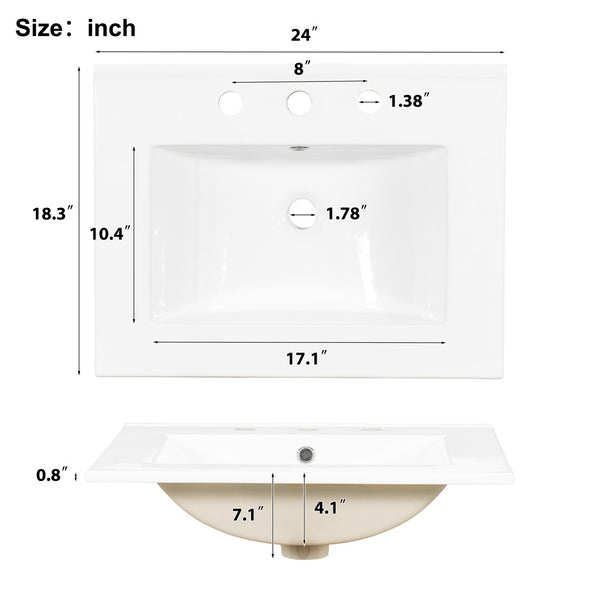English Elm Modern 24 Inch Bathroom Vanity Solid Wood Cabinet with Ceramic Sink and Soft Close Storage Gray N729P292859E