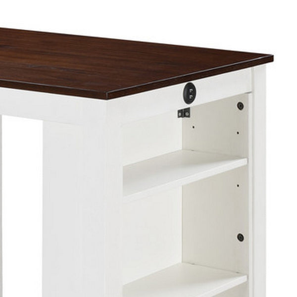 English Elm Ham Counter Height Dining Table with Usb Charging Open Shelf for Kitchen Nooks Brown+White B056P416891