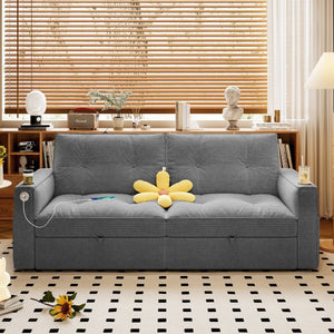 English Elm W3820s00010 Corduroy Sleeper Sofa Pull Out Guest Bed for Studio Apartments and Small Spaces Grey W3820S00032