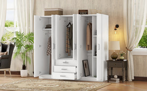 English Elm 6-doors Mdf Wardrobe with Large Drawers Streamlined Bedroom Storage Modern Design White N820000010K