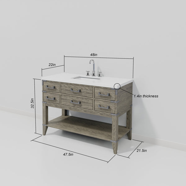 English Elm Grey Oak Single Bath Vanity 48" W X 22" D With White Quartz Top & Chrome Faucet For Modern Elegance B2731P260235