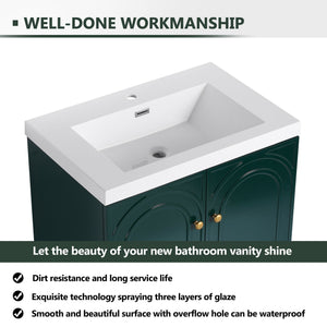 English Elm 30" Modern Freestanding Bathroom Vanity with Resin Sink, Soft-Close Doors, Adjustable Shelf, Durable Plywood Finish Dark Green W999S00272
