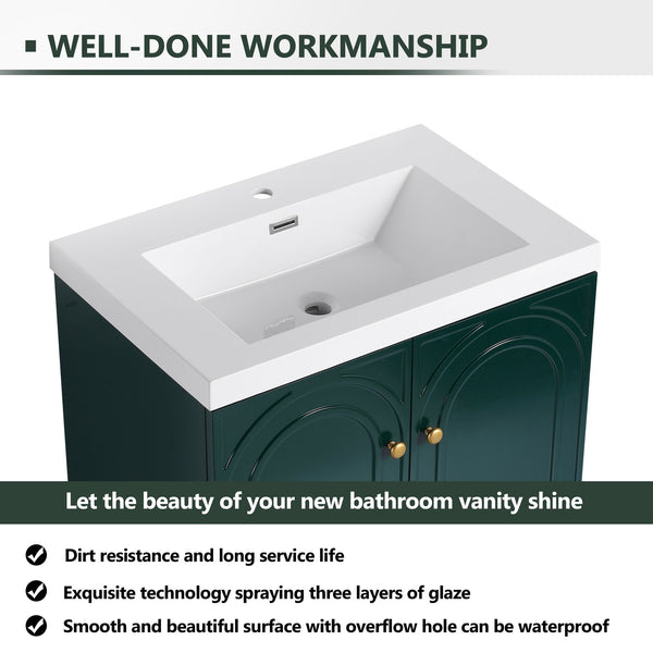 English Elm 30" Modern Freestanding Bathroom Vanity with Resin Sink, Soft-Close Doors, Adjustable Shelf, Durable Plywood Finish Dark Green W999S00272