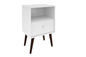 English Elm Liberty 18" Nightstand with Drawer and Open Cubby, Mid-Century Splayed Legs, Durable Storage Guide White B365P398498