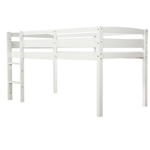English Elm Twin Low Loft Bed Solid Pine Frame with Walnut Finish and Open Floor Space Below N708P340482K