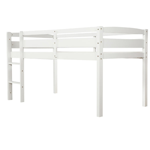 English Elm Twin Low Loft Bed Solid Pine Frame with Walnut Finish and Open Floor Space Below N708P340482K
