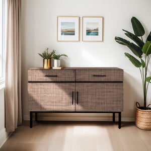 JLA Home Chapel Hill - Accent Chapel Hill Kai Compact Mahogany Cabinet with Drawers & Doors, Brown Textured Finish, Modern Appeal CH130-1012