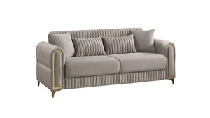 English Elm Ruby Channel Stitch Sofa and Loveseat Set with Birch Frame Gold Steel Legs B009S02251
