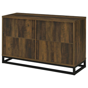 English Elm Thurston Dark Pine 4-Door Engineered Wood Accent Cabinet with Fluted Doors, Open Metal Base, Rustic Storage B062P375527