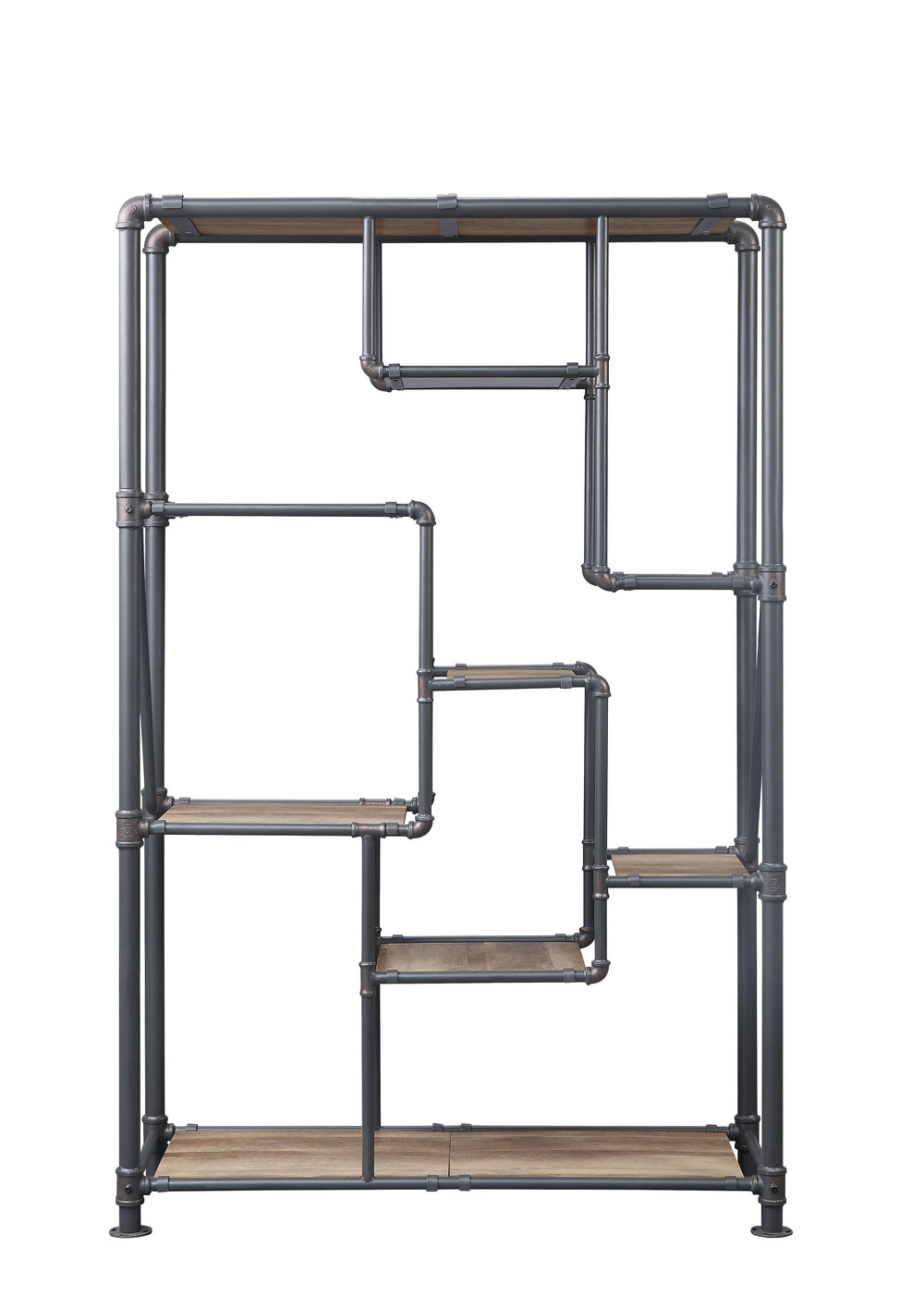 English Elm Brantley Industrial 8-Tier Bookshelf with Metal Frame and Rustic Sandy Gray Finish, Space-Saving Design Oak 79 L x 53 W x 5 H B2726P263367