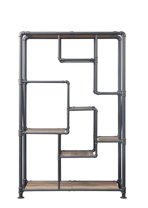 English Elm Brantley Industrial 8-Tier Bookshelf with Metal Frame and Rustic Sandy Gray Finish, Space-Saving Design Oak 79 L x 53 W x 5 H B2726P263367