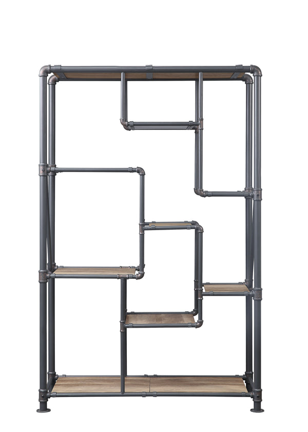 English Elm Brantley Industrial 8-Tier Bookshelf with Metal Frame and Rustic Sandy Gray Finish, Space-Saving Design Oak 79 L x 53 W x 5 H B2726P263367