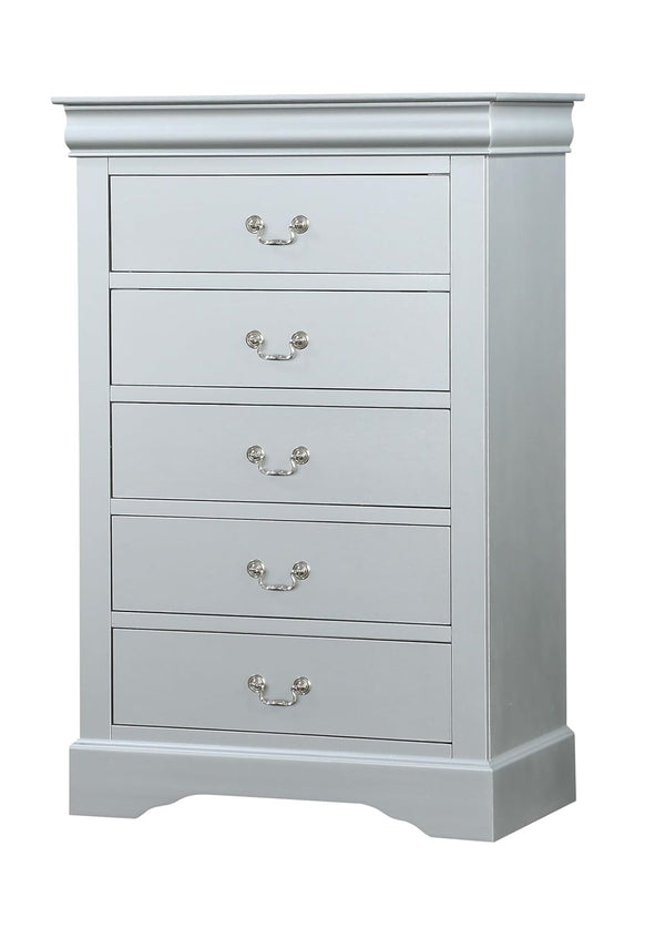 English Elm 1pc Chest Transitional Weathered Finish 5-Drawer Tall Dresser with Dentil Molding and Metal Knobs Gray 19 L x 34 W x 52 H B2741P378512