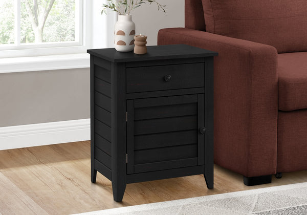 English Elm Accent Table With Storage Drawer – Versatile Nightstand And Side Table In Black Veneer Finish B2710P219463