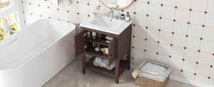 English Elm 24" Modern Sleek Bathroom Vanity with Ceramic Sink, Solid Wood Frame, Waterproof Finish and Open Shelf Storage Brown N725P246473D