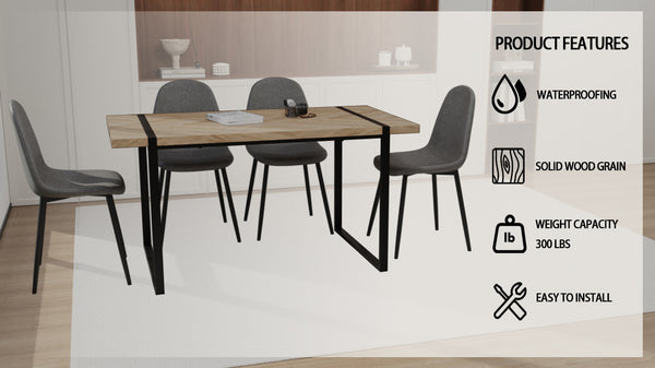 English Elm 59" Light Wood Mdf Dining Table Set With 4 Suede Chairs - Modern Farmhouse & Industrial Style W2189S00165