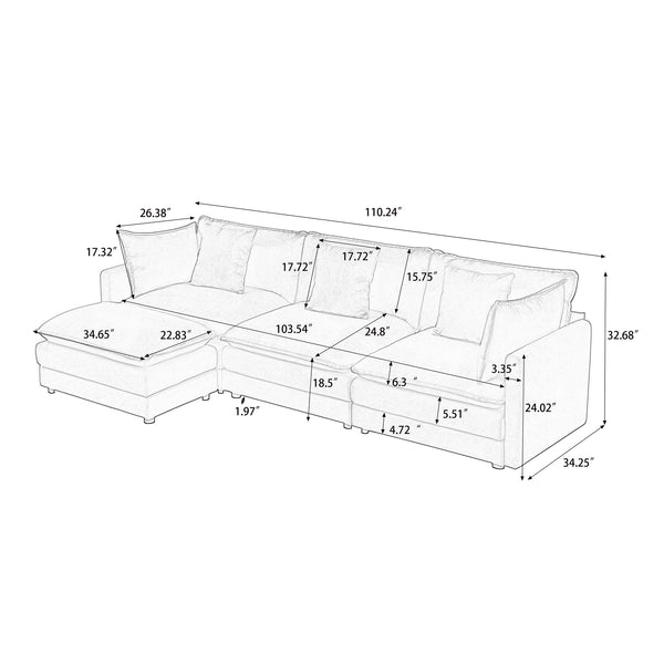 English Elm Modular cloud-inspired sectional sofa with chenille upholstery, deep seats, ottoman units, plush cushions Beige W2290S00012