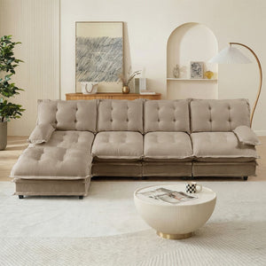 English Elm 138" Chenille Modular Cloud Sectional with Ottoman Deep Seat Lounge Sofa for Apartments Light Coffee W714S01715