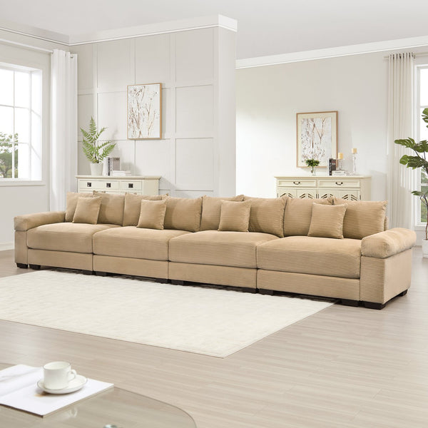 English Elm 170" Oversized Modular Sectional Couch - Luxurious Corduroy, Deep Seating, Ergonomic Design, 12 Pillows W714S01310