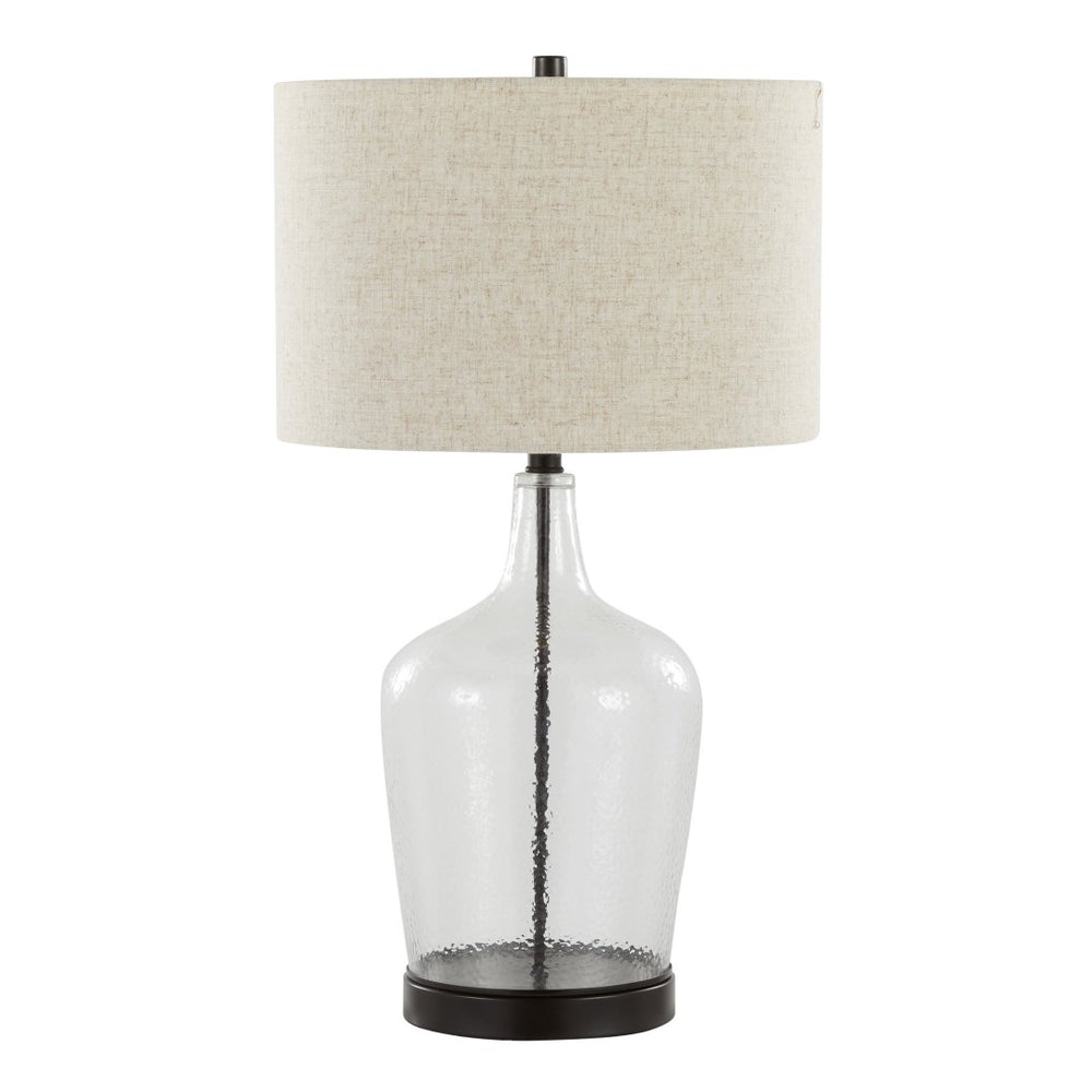 English Elm Botella Dimpled Glass Table Lamp Set with Linen Shade and Usb Port for Bedrooms B202P224039