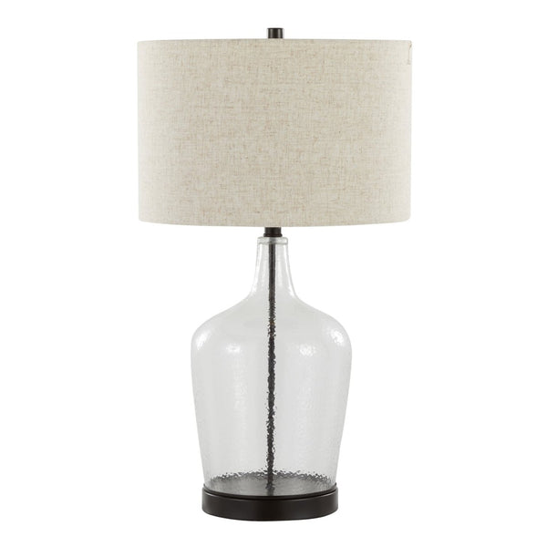 English Elm Botella Dimpled Glass Table Lamp Set with Linen Shade and Usb Port for Bedrooms B202P224039