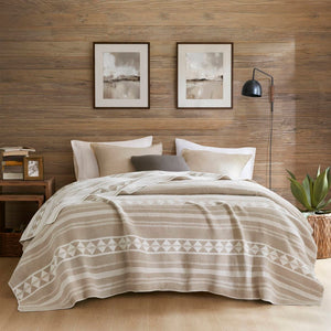 English Elm 1-piece King Jacquard Cotton Blend Blanket Aztec Woven Soft Breathable Bedroom Layer Ivory B035P437486