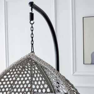 English Elm 76.8-inch Hand Woven Rattan Egg Swing Chair Indoor Outdoor with Cushion Lumbar Pillow Gray W1512P498595
