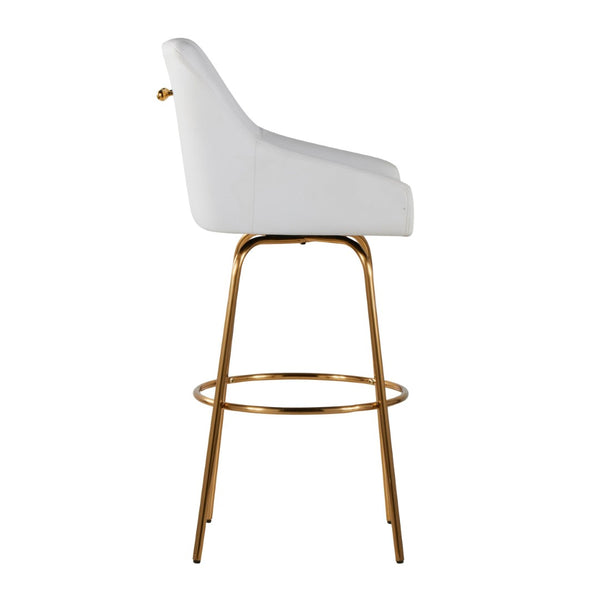 English Elm 30" Swivel Barstools Set of 2 Gold Frame White Faux Leather Kitchen Island Seating B202S01918