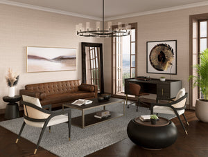 Sunpan Zenzi Contemporary Storage Coffee Table with Faux Leather, Ash Veneer Tray, and Hidden Storage Space Bravo Black