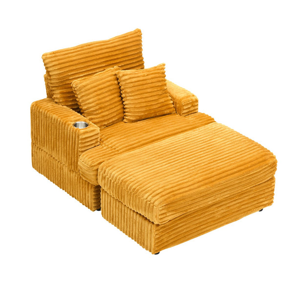 English Elm 39-inch Spring Corduroy Armchair and Ottoman Set with Cup Holder, Plush Sponge Cushions, 350lb Support Orange W1658S00074