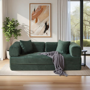 English Elm Compression Foldable Floor Sofa Bed Corduroy Futon with Foam Support for Small Spaces Green W3716P379189