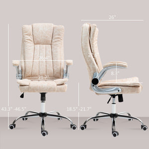 English Elm Homcom Executive Office Chair - Cream White Microfiber, Adjustable Height, Tilt Function & Flip-Up Arms W2225P250019