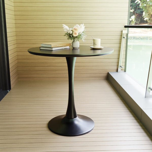 English Elm 31.5" Round Black Mdf Dining Table Tulip Pedestal Base Mid-century Modern Small Spaces W3732P434886