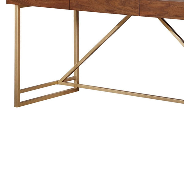 English Elm Modern Walnut Writing Desk with Sculptural Gold Legs for Home Office or Study B056P412873