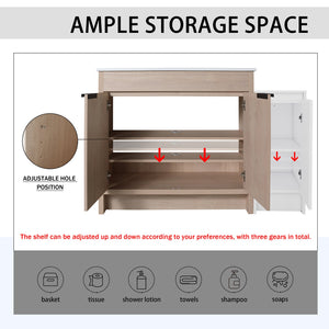 English Elm 48 Inch Freestanding Bathroom Vanity With Ceramic Sink, Soft-Close Doors & Ample Storage Solutions W999S00306
